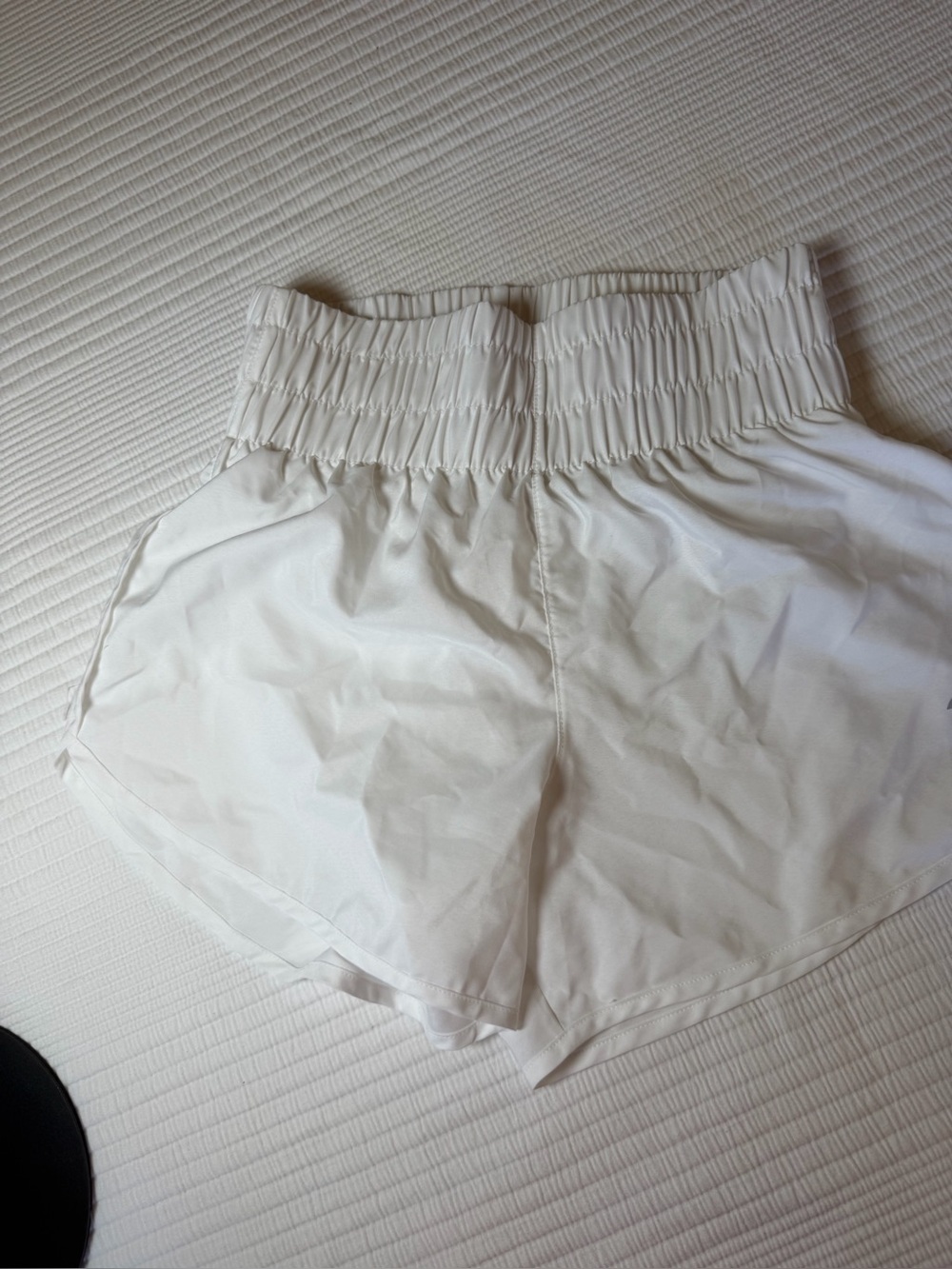 Varsity White High-Rise Smocked Athletic Shorts
